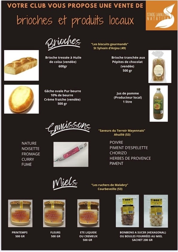 Vente brioches, miels et saucissons